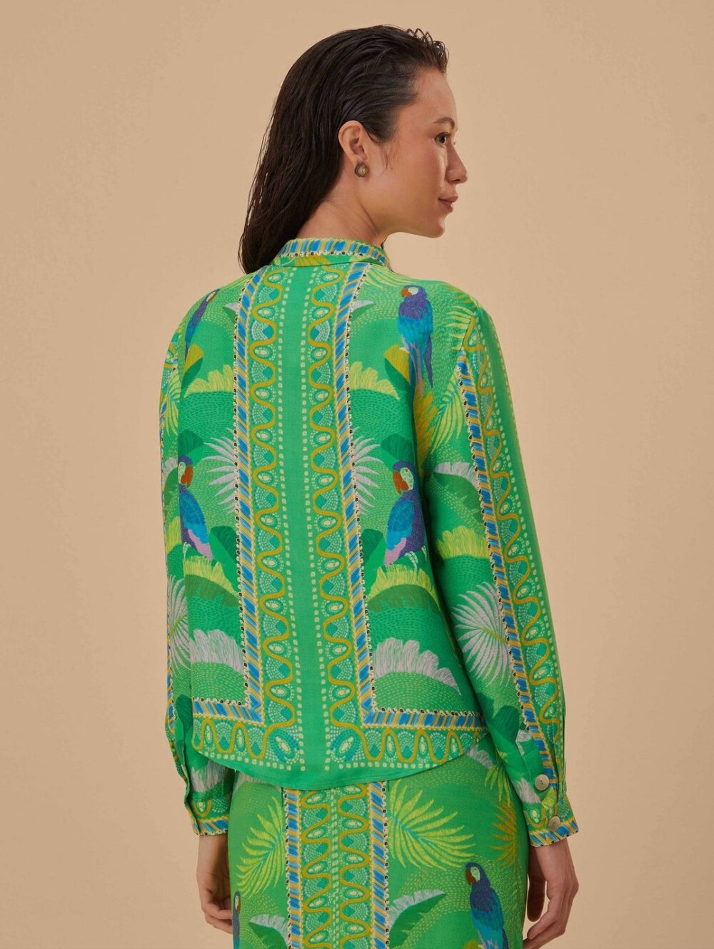 Farm Rio - Green Macaw Viscose Shirt - Size Women's US XS - Picture 4 of 9